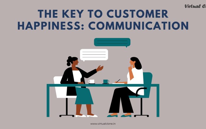 Illustration of two women sitting on the desk having conversation on The key to customer satisfaction
