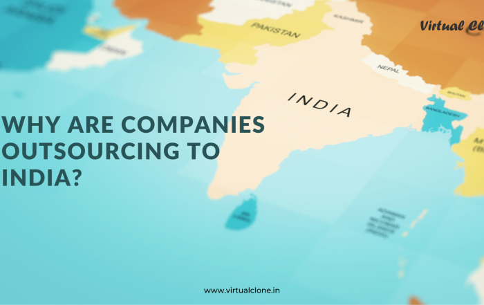 map of India with text 'Why are companies outsourcing to India?'